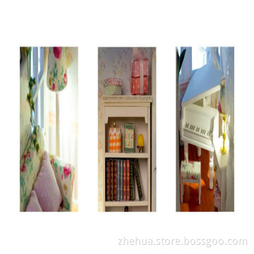 2014 new DIY wooden combined house toy with light and simulation furniture for kids